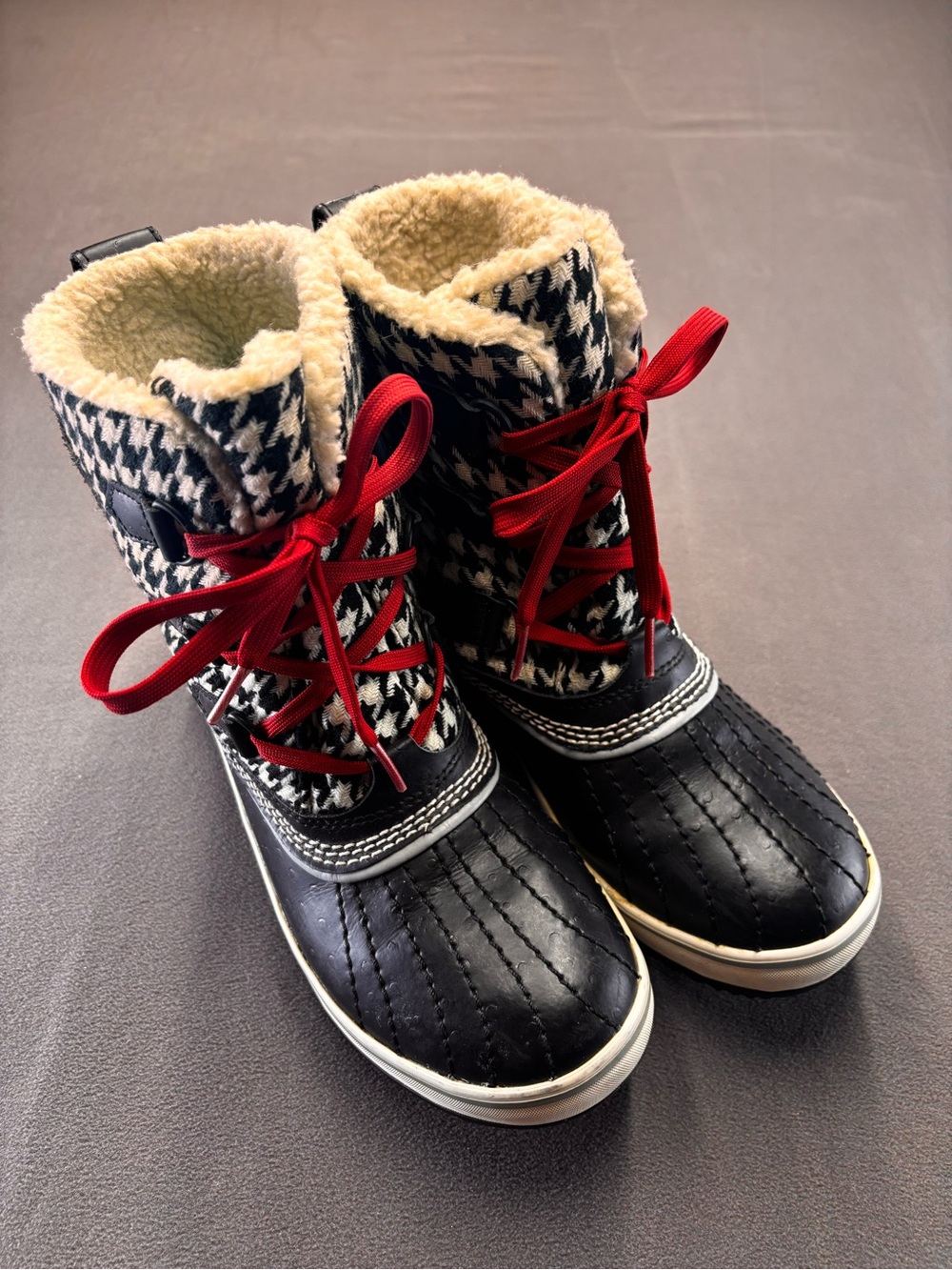 Sorel Tivoli Houndstooth Waterproof Fleece Winter Snow Duck Boots